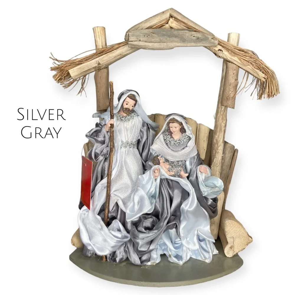 🎄XMAS🎄 Christmas Nativity Silver *defect* Mary Baby Jesus Display Holiday Decor